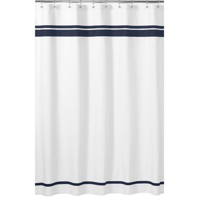 Sweet Jojo Designs White and Navy Hotel Kids Bathroom Fabric Bath Shower Curtain