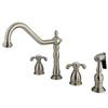 Kingston Brass KB1798TXBS French Country Widespread Kitchen Faucet with Brass Sprayer, Brushed Nickel view 1