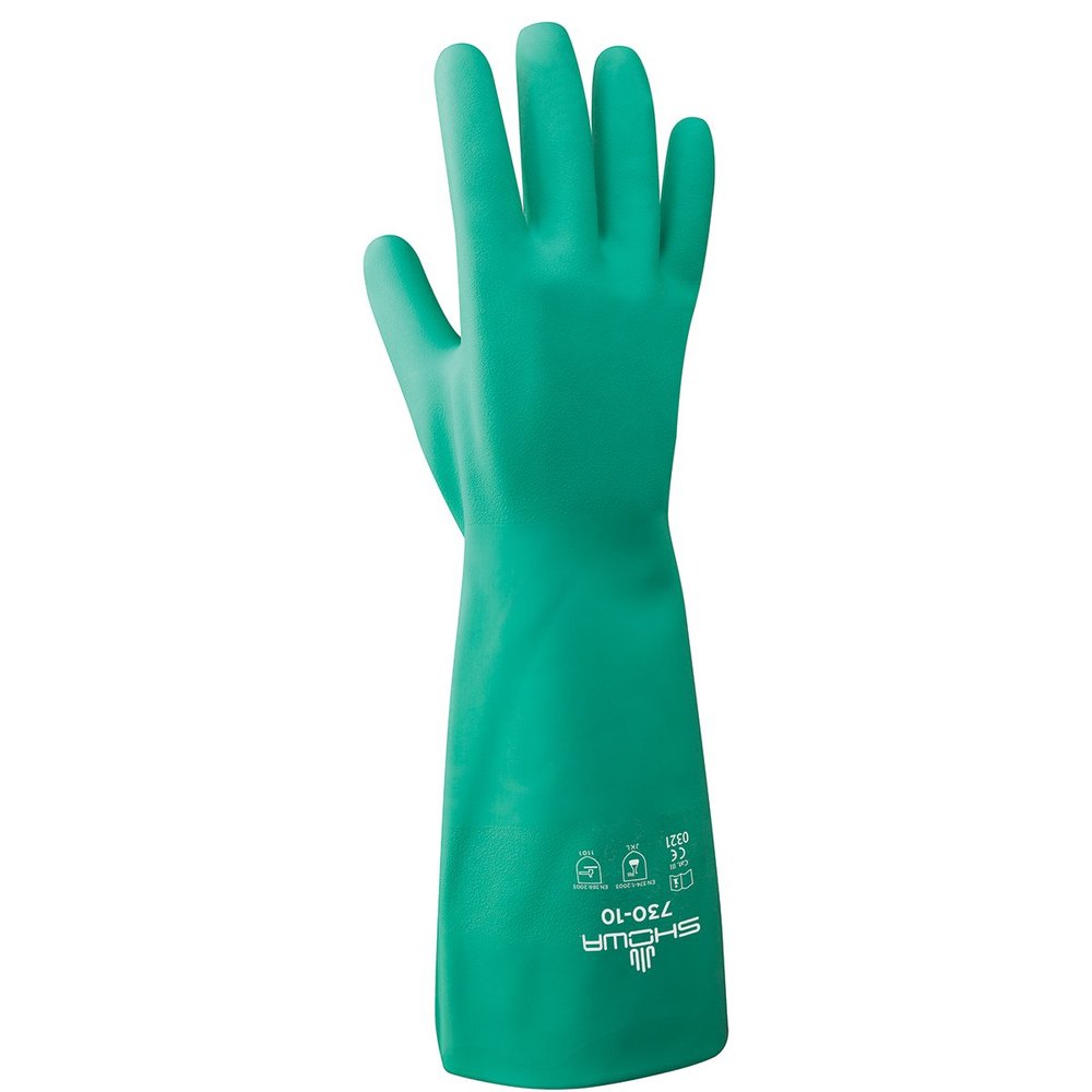 SHOWA 730 Nitrile Chemical Resistant Safety Glove with Cotton Flocked Liner, Food Safe, 15 Mil Thick, 13" Length, XX-Large (12 Pair)