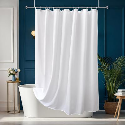 AooHome Extra Long Shower Curtain Liner, Fabric Shower Curtain with Hooks for Hotel, Waterproof, 72 Width x 84 Height Inch, White