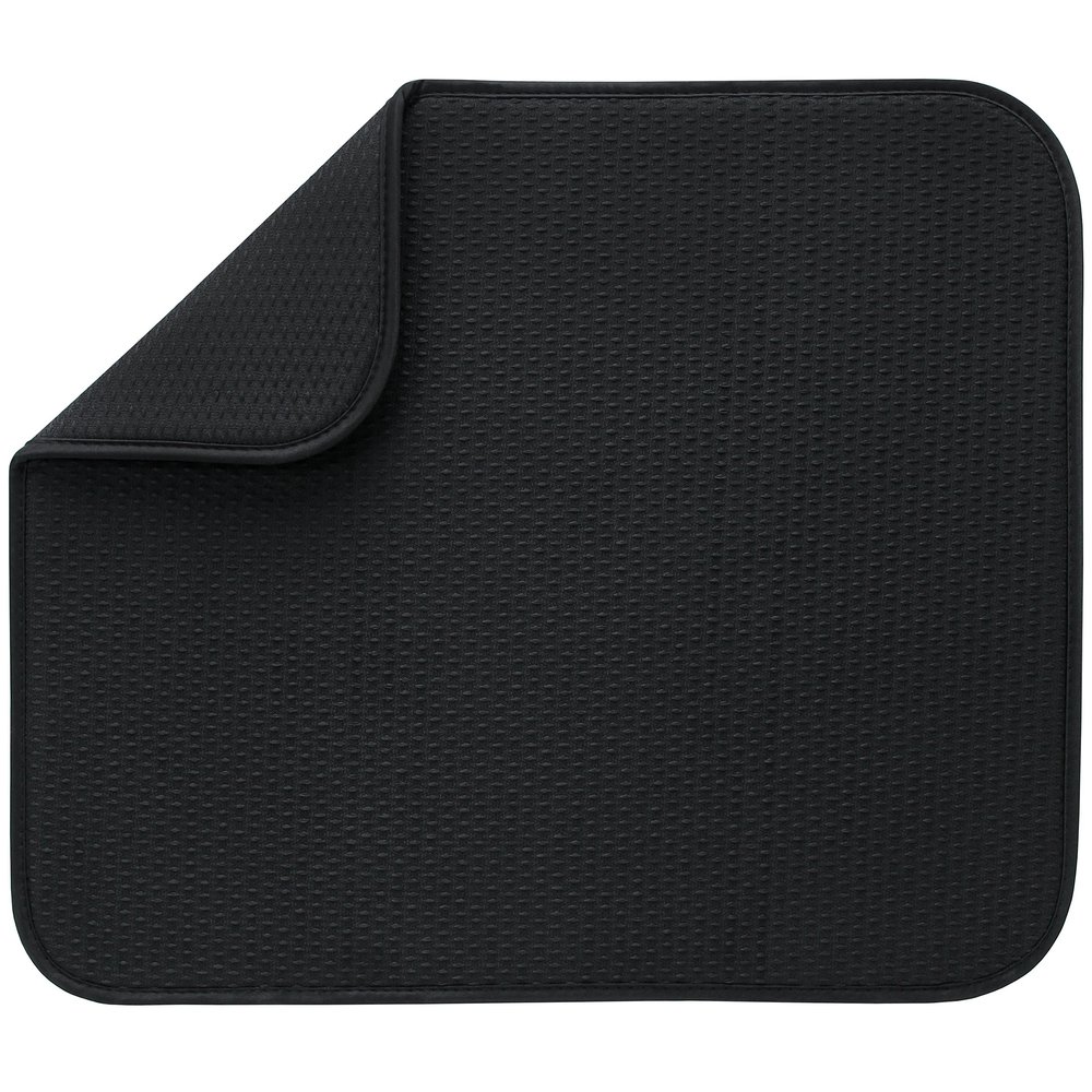 Envision Home Dish Drying Mat for Kitchen, Absorbent, Reversible Microfiber Dish Mat, 16 Inch x 18 Inch, Black