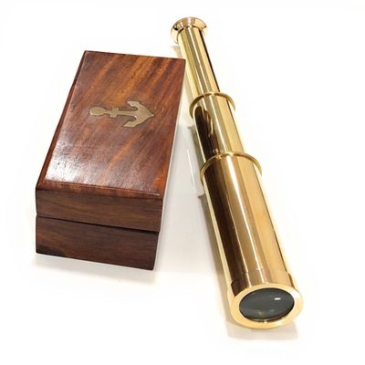 Brass 9" Handheld Brass Telescope Nautical Pirate Spy Glass with Box Rustic Vintage Home Decor Gifts