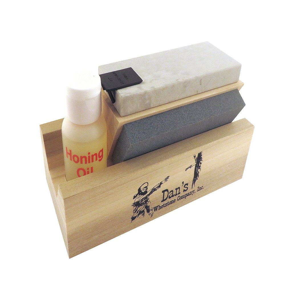 Dan's TRI-4 - Genuine 3 Stone 4" Tri-Hone, Arkansas Knife Sharpening System w/ Silicon Carbide (Coarse), Soft (Medium) and Hard (Fine) Arkansas Novaculite Whetstones, Stone Size: 4" x 1 5/8" x 1/2"