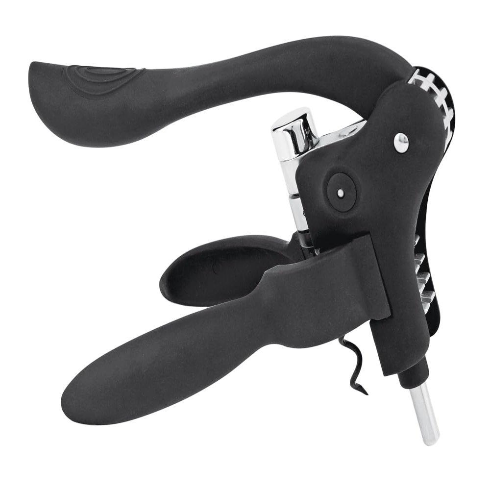 True Virtuoso Easy Lever Corkscrew Wine Opener Manual, Stainless Steel Corkscrew Wine Opener with Foil Cutter and Ergonomic Soft Touch Handle, Black