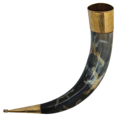 Armory Replicas Burnt Design Hand Crafted Norse Drinking Horn Renaissance Medieval Inspired Viking Mug w/Brass Rim & Stopper Handmade Twisted Iron Stand