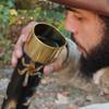Armory Replicas Burnt Design Hand Crafted Norse Drinking Horn Renaissance Medieval Inspired Viking Mug w/Brass Rim & Stopper Handmade Twisted Iron Stand view 4