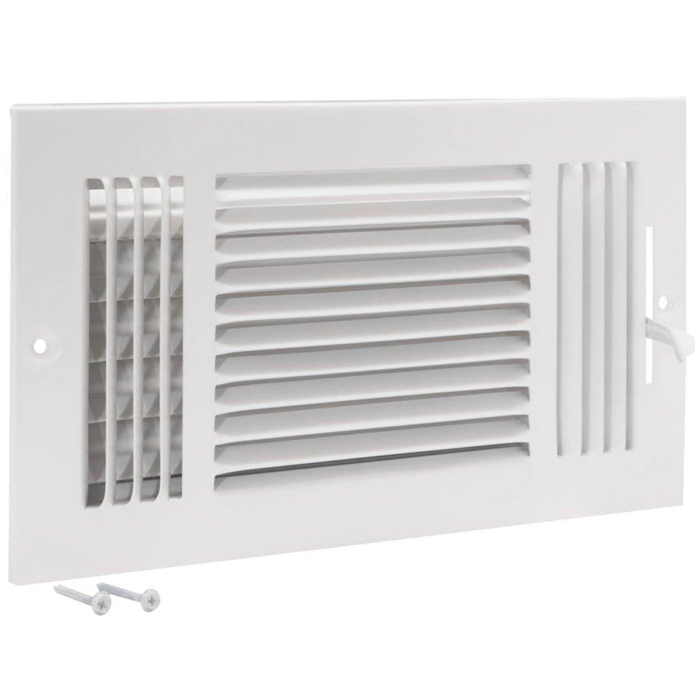EZ-FLO 12 x 6 Inch (Duct Opening) Air Vent Cover for Wall or Ceiling, Three-Way Ventilation Register, Solid Steel HVAC Register Cover, White, 61615