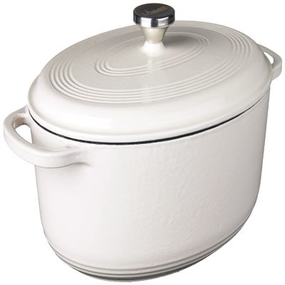 Lodge 7 Quart Enameled Cast Iron Oval Dutch Oven with Lid Dual Handles Oven Safe up to 500 F or on Stovetop - Use to Marinate, Cook, Bake, Refrigerate and Serve Oyster White