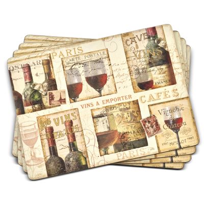 Pimpernel French Cellar Collection Placemats | Set of 4 | Heat Resistant Mats | Cork-Backed Board | Hard Placemat Set for Dining Table | Measures 15.7 x 11.7 Ivory