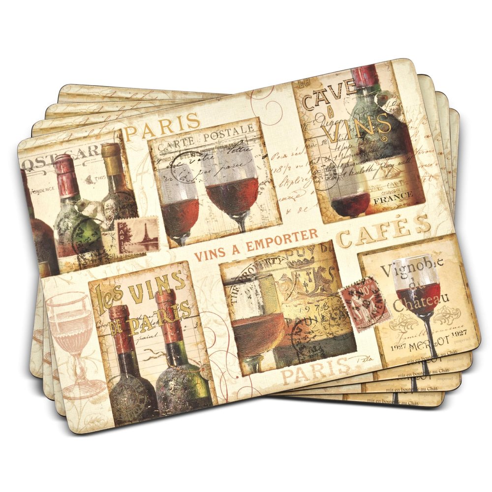 Pimpernel French Cellar Collection Placemats | Set of 4 | Heat Resistant Mats | Cork-Backed Board | Hard Placemat Set for Dining Table | Measures 15.7 x 11.7 Ivory