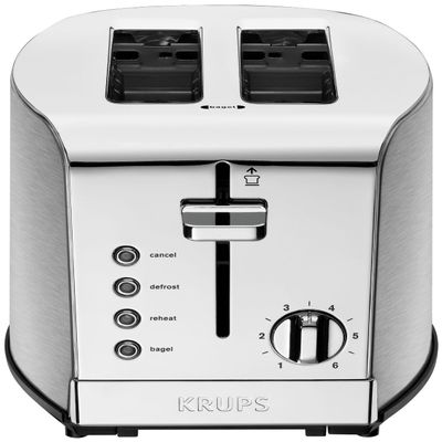 KRUPS: 2 Slice Toaster, Stainless Steel Toaster, 5 Functions with Cancel, Toasting, Defrost, Reheat and Bagel, Cord Storage, Silver