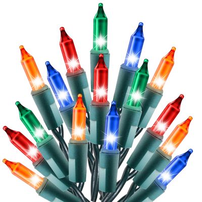 Holiday Essence - Multi Color Christmas String Lights, 100 Incandescent 20 Feet Green Wire For Indoor & Outdoor Waterproof Christmas Tree Lights, Static & Flashing Twinkle Function Connectible Plug in