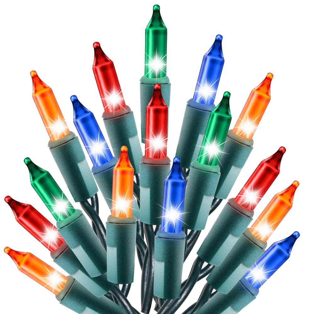 Holiday Essence - Multi Color Christmas String Lights, 100 Incandescent 20 Feet Green Wire For Indoor & Outdoor Waterproof Christmas Tree Lights, Static & Flashing Twinkle Function Connectible Plug in