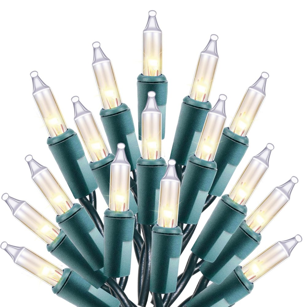 Holiday Essence Clear Christmas Lights Green Wire, 100 Incandescent Mini String Lights Set for Indoor Outdoor Holiday Lighting Decoration, Christmas Tree Lights, Static Flashing UL Certified