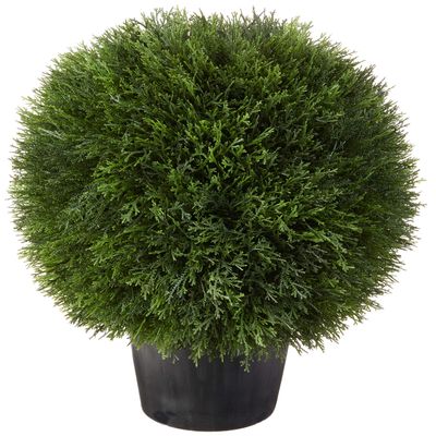 Silk Dcor Cedar Ball Topiary in Pot, 20-Inch, Green