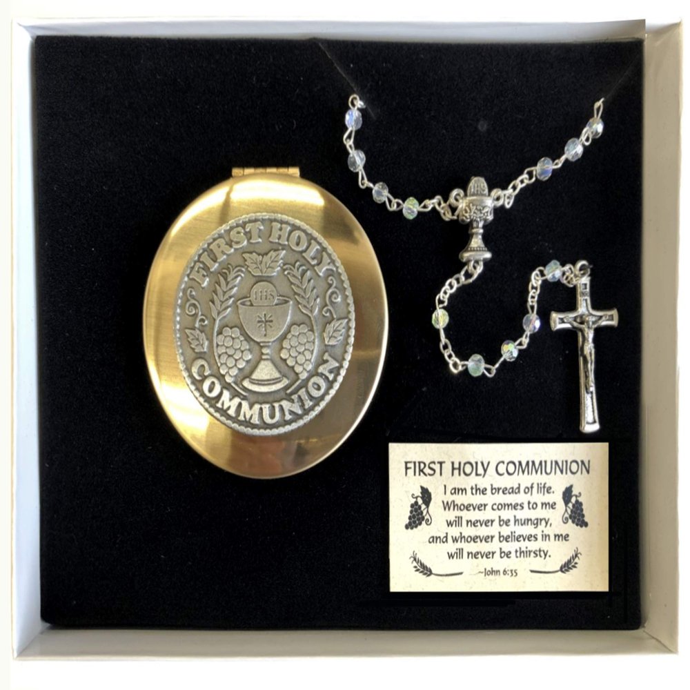 Cathedral Art Abbey & CA First Holy Communion Crystal Bead Rosary and Keepsake Box, Gift Set (CS118)