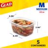 Glad GladWare Medium Rectangle Food Storage Containers with Lids, Airtight Leak-Resistant Plastic Containers for Soup Salad Meal Prep, Microwave Dishwasher Freezer Safe, 24 Oz, 5 Count view 4