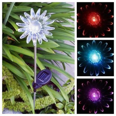 BIRUGEAR Solar Powered Sun Flower Garden Yard Stake Color Change Light - 2 Pcs