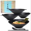 4 Sets (12 Piece) 57 Ounce Large Japanese Ramen Noodle Soup Bowl Melamine Hard Plastic Dishware Ramen Bowl Set with Matching Spoon and Chopsticks for Udon Soba Pho Asian Noodles view 1