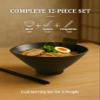 4 Sets (12 Piece) 57 Ounce Large Japanese Ramen Noodle Soup Bowl Melamine Hard Plastic Dishware Ramen Bowl Set with Matching Spoon and Chopsticks for Udon Soba Pho Asian Noodles view 2