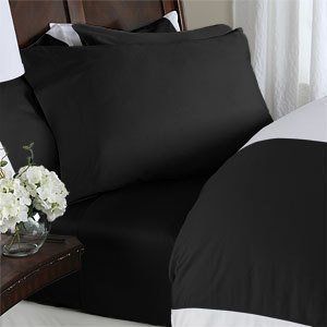 1200 Thread Count 4pc California King Size Egyptian Bed Sheet Set,Deep Pocket, Solid Black