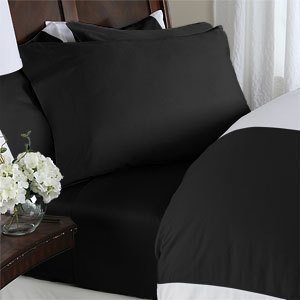 1200 Thread Count 4pc California King Size Egyptian Bed Sheet Set,Deep Pocket, Solid Black