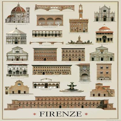Istituto Fotocromo Italiano Vintage Art Poster, Architettura Firenze - Florentine Buildings (20"x28")