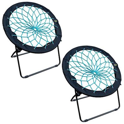 Zenithen Foldable 32" Bunjo Bungee Chair, Teal (Pack of 2) - Lightweight Collapsible Seating for Teens, Adults, Dorms, Bedrooms, Camping & Gaming - 225lb Capacity Portable Seat