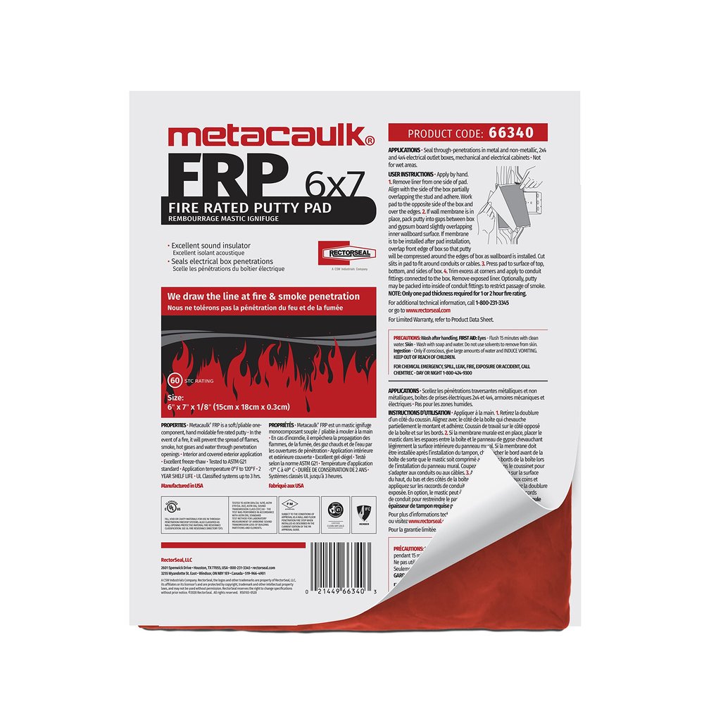 Rectorseal Metacaulk Firestop Putty Pads 66340, Easy Application, Firestop, 6"X7"