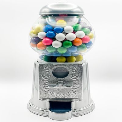 Medium Size 11" Metal and Glass Candy Gumball Machine, Silver Color