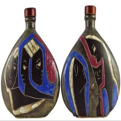 Mara Ceramic Stoneware 28 Oz. Many Faces Decanter
