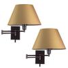 Kira Home Cambridge 15" Swing Arm Wall Lamp - Plug in/Wall Mount + Golden Bronze Fabric Shade, 150W 3-Way, Black Finish, 2-Pack view 1