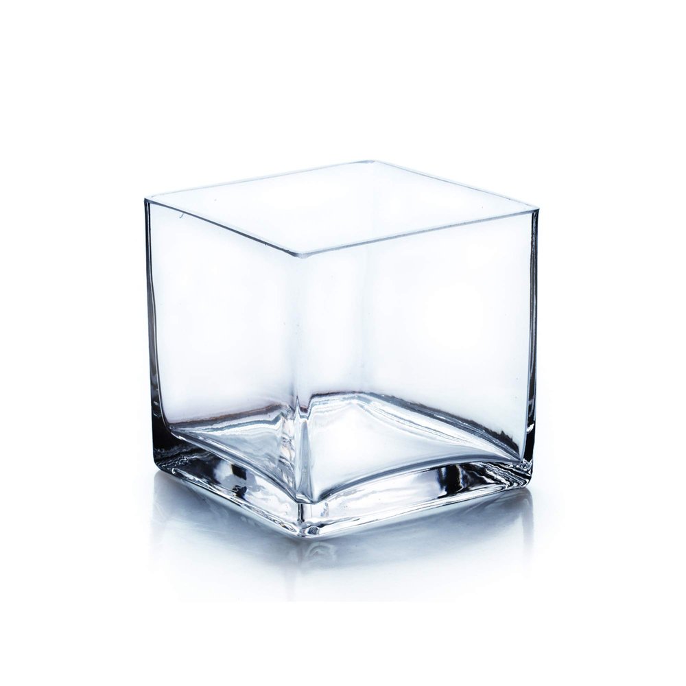 WGV Cube Glass Vase, Candle Holder, 5"x5"x5", Clear Elegant Floral Accent Container Planter Terrarium Storage for Wedding Party Ceremony Event Office Home Decor, 1 Piece