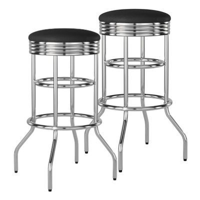 TRINITY Heavy Duty 30-Inch Backless Swivel Bar Stool for Kitchen, Garage, or Workshop, Chrome Finish with Faux Leather Seat, 2 Pack, Black