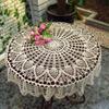 Vintage Crochet Table Cloth Round Lace Doily Handmade 100% Cotton Lace Floral Bohemian Table Cover Scarf Table Topper for Home Wedding Party Decoration, Beige, 33-Inch view 1