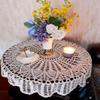Vintage Crochet Table Cloth Round Lace Doily Handmade 100% Cotton Lace Floral Bohemian Table Cover Scarf Table Topper for Home Wedding Party Decoration, Beige, 33-Inch view 3