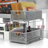 DecoBrothers 2 Tier Bathroom Storage Organizer with Pull-Out Drawer, Silver view 2