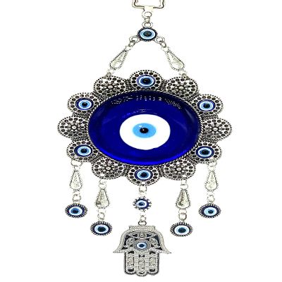 Blue Evil Eye with Hamsa Hand Protection Wall Hanging Ornament Decor Sunflower Design (with a Betterdecor Pouch)-006