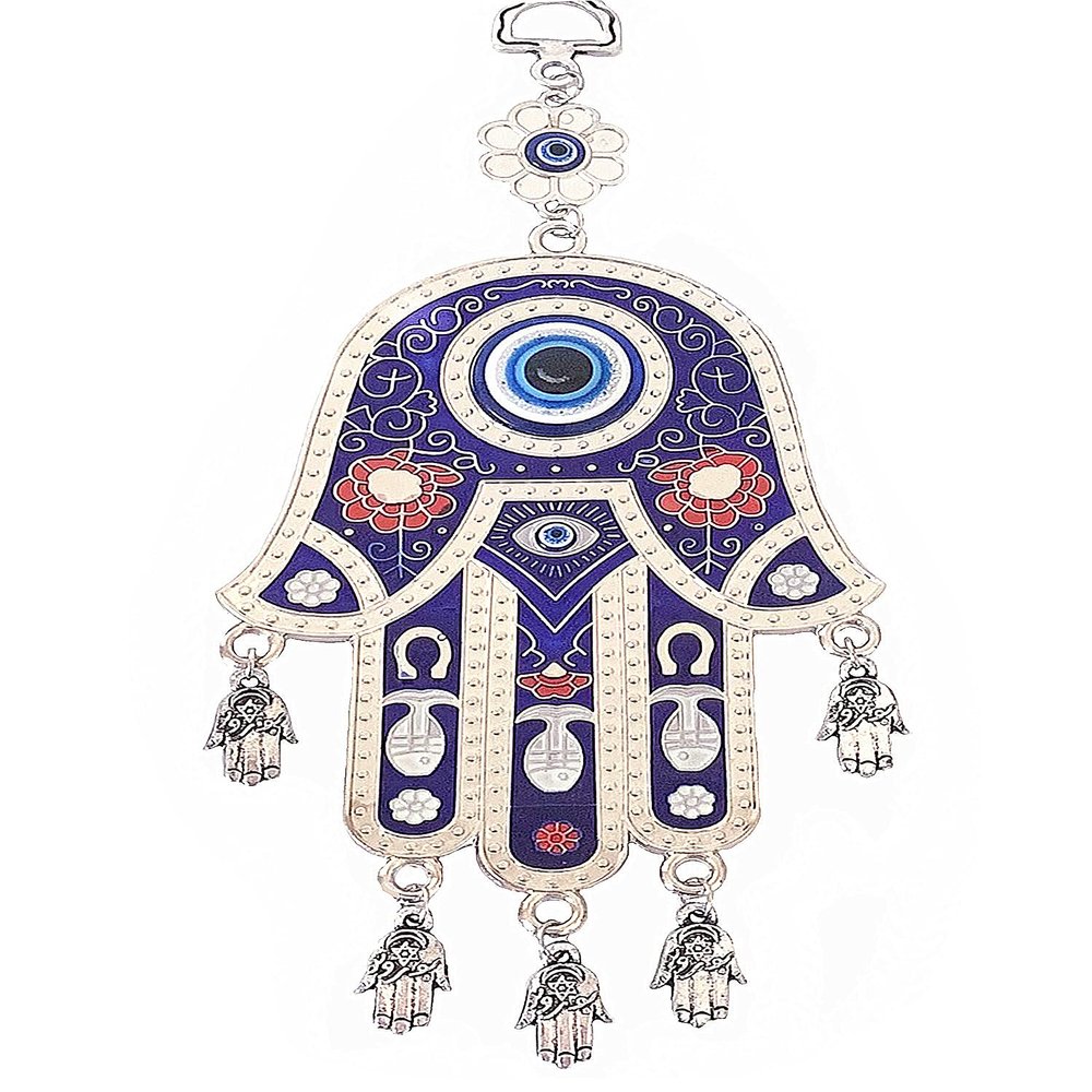 Blue Evil Eye Hamsa Hand Protection Wall Hanging Decoration Ornament (with Betterdecor Gift Pouch)
