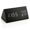 OCT17 Wooden Alarm Clock, Smart LED Digital Clock for Bedroom/desks, Upgraded with Time Temperature, Adjustable Brightness and Voice Control, Humidity Displaying - Black view 1
