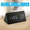 OCT17 Wooden Alarm Clock, Smart LED Digital Clock for Bedroom/desks, Upgraded with Time Temperature, Adjustable Brightness and Voice Control, Humidity Displaying - Black view 2