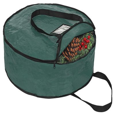 ProPik Christmas Wreath Storage Bag 30" - Garland Holiday Container with Tear Resistant Material - Featuring Heavy Duty Handles and Transparent Card Slot - 30 X 8 (Green)