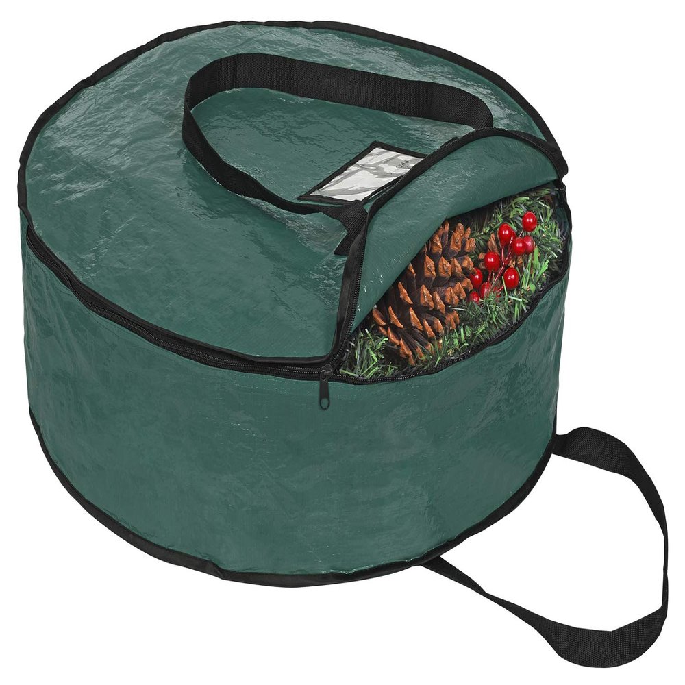 ProPik Christmas Wreath Storage Bag 30" - Garland Holiday Container with Tear Resistant Material - Featuring Heavy Duty Handles and Transparent Card Slot - 30 X 8 (Green)