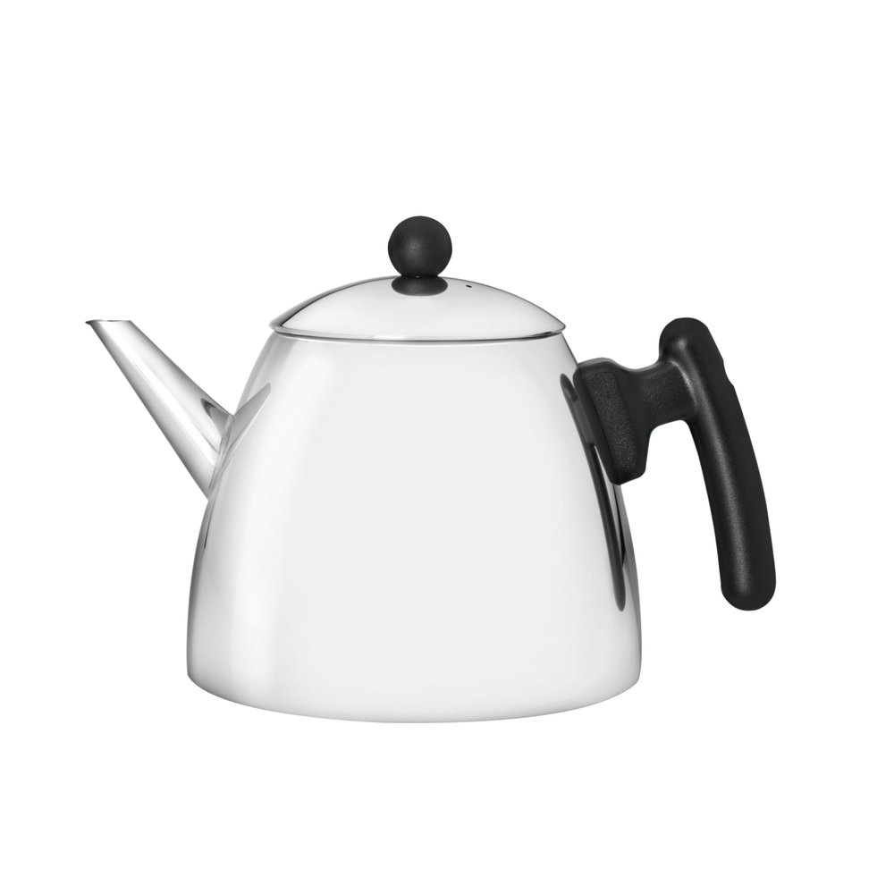 bredemeijer Classic Double Walled Teapot, 1.2-Liter, Stainless Steel Glossy Finish with Black Accents