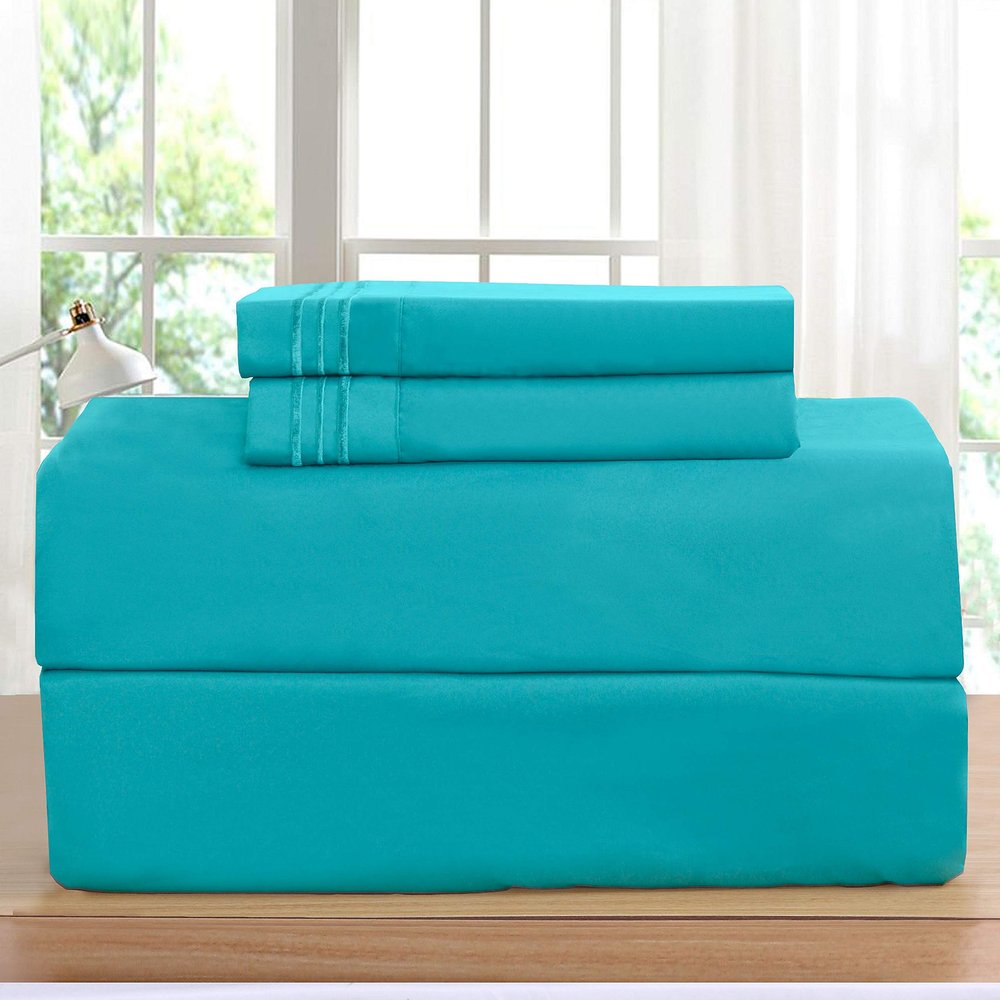 Luxurious Bed Sheets Set on Amazon! Elegant Comfort1500 Premier Wrinkle,Fade and Stain Resistant 4-Piece Bed Sheet Set, Deep Pocket, California King Turquoise