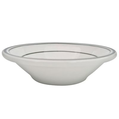 CAC China GS-34 9-3/8-Inch by 6-1/4-Inch Greenbrier Green Band Stoneware Oval Platter, American White, Box of 24