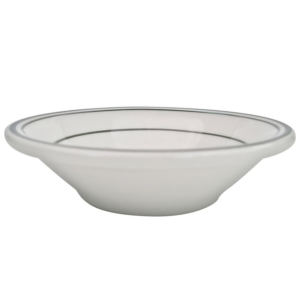 CAC China GS-34 9-3/8-Inch by 6-1/4-Inch Greenbrier Green Band Stoneware Oval Platter, American White, Box of 24