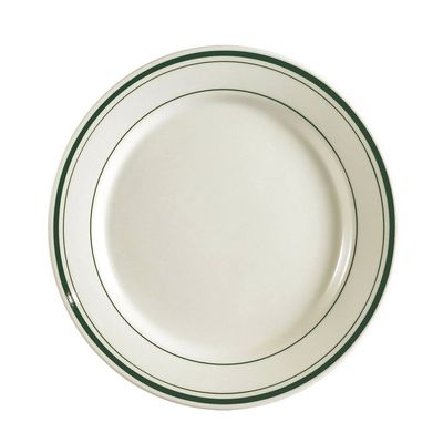 CAC China GS-7 7-1/8-Inch Greenbrier Green Band American Stoneware Round Plate, White, Box of 36