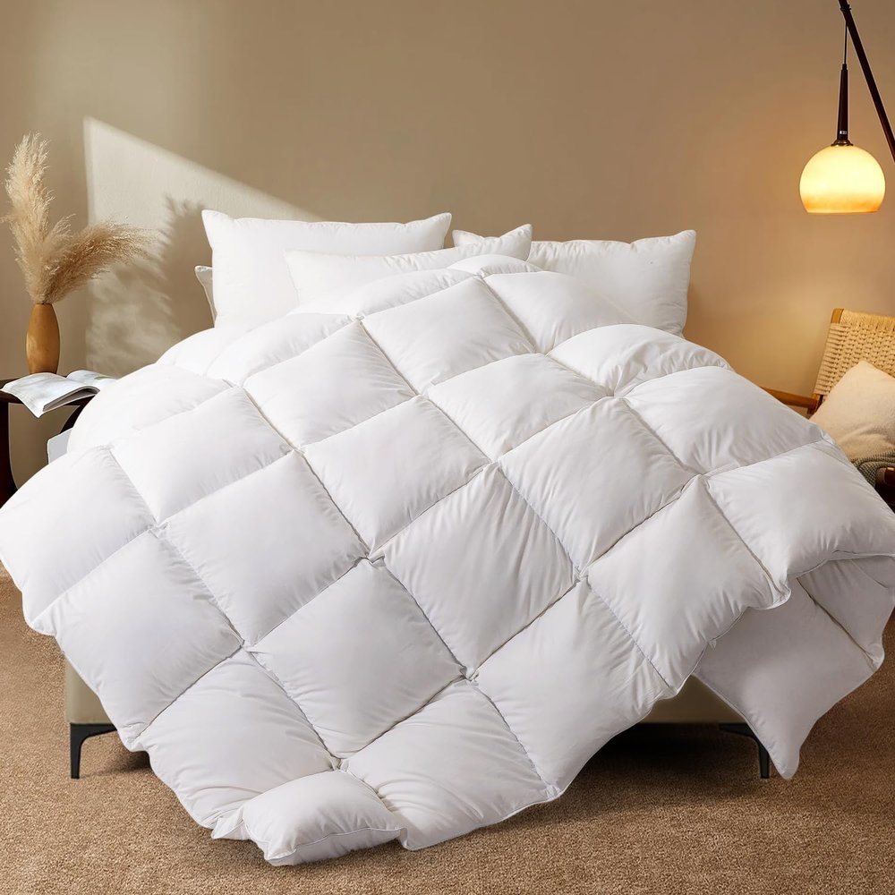 WhatsBedding Feather Comforter,Filled with Feather and Down Fiber, White Twin Size All Season Duvet Insert, Luxurious Hotel Bed Comforter,100% Cotton Cover, Medium Warmth with Corner Tabs,68x90 Inch