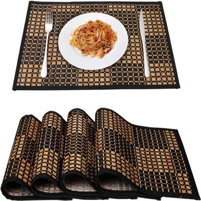 Placemats Set of 4 for Dining Table, Bamboo Place Mats for Kitchen Table Decor, Table Mats Heat Resistant & Non-Slip for Indoor/Outdoor Party, Table Placemats Set of 4 for Dinner Table Black